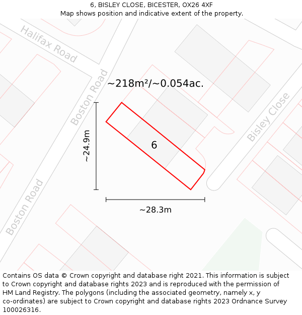 6, BISLEY CLOSE, BICESTER, OX26 4XF: Plot and title map