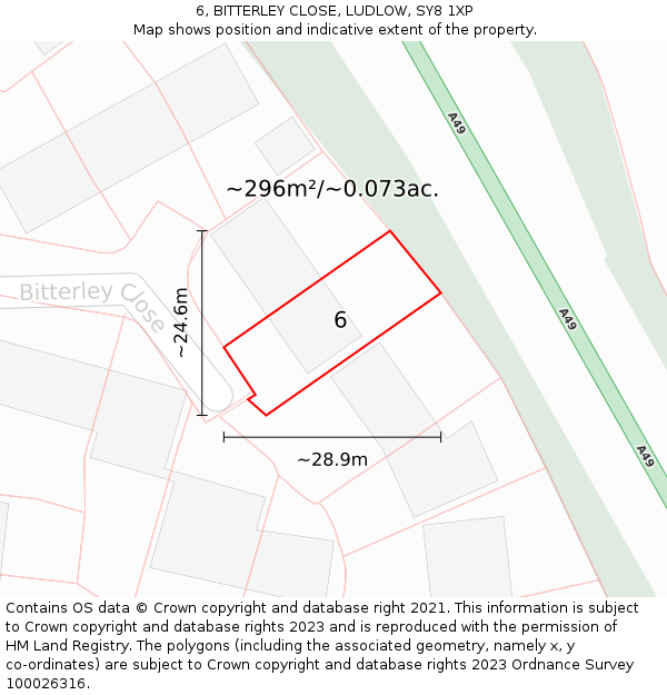 6, BITTERLEY CLOSE, LUDLOW, SY8 1XP: Plot and title map