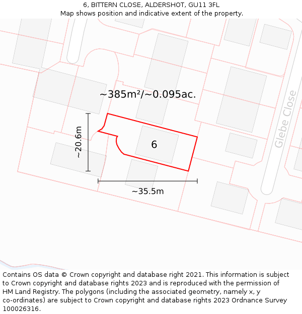 6, BITTERN CLOSE, ALDERSHOT, GU11 3FL: Plot and title map