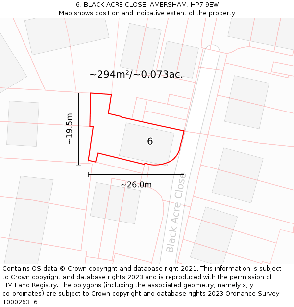 6, BLACK ACRE CLOSE, AMERSHAM, HP7 9EW: Plot and title map