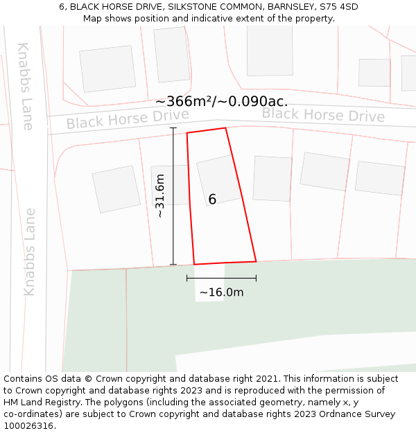 6, BLACK HORSE DRIVE, SILKSTONE COMMON, BARNSLEY, S75 4SD: Plot and title map