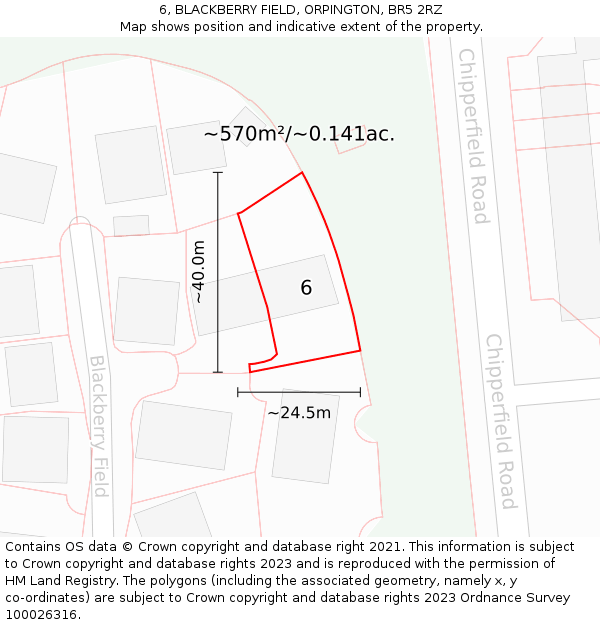 6, BLACKBERRY FIELD, ORPINGTON, BR5 2RZ: Plot and title map
