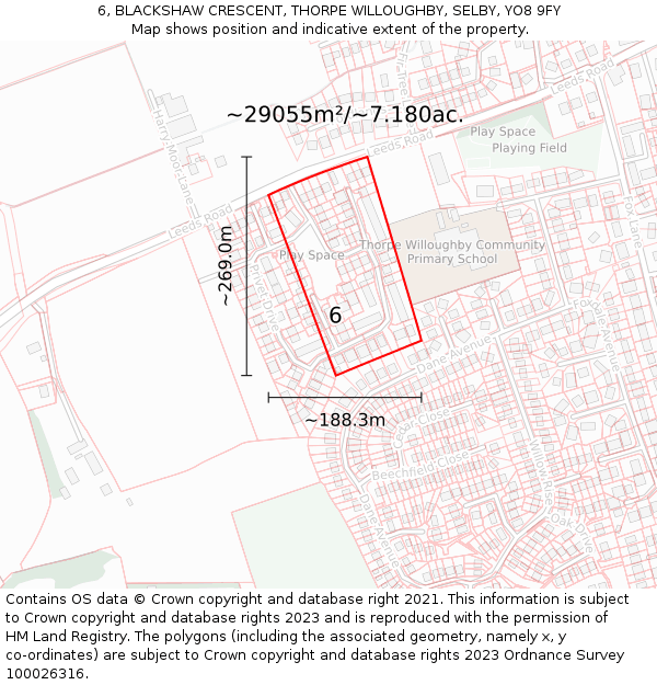 6, BLACKSHAW CRESCENT, THORPE WILLOUGHBY, SELBY, YO8 9FY: Plot and title map