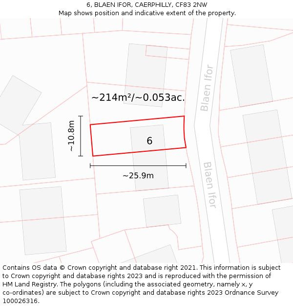 6, BLAEN IFOR, CAERPHILLY, CF83 2NW: Plot and title map