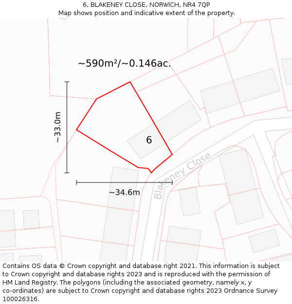 6, BLAKENEY CLOSE, NORWICH, NR4 7QP: Plot and title map