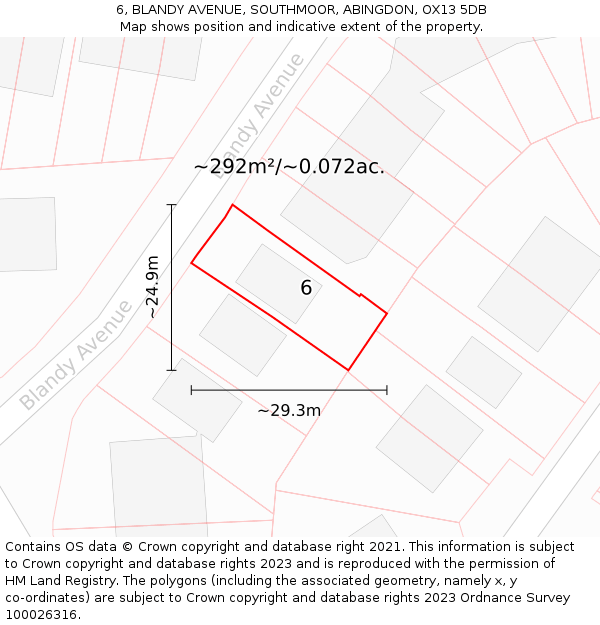 6, BLANDY AVENUE, SOUTHMOOR, ABINGDON, OX13 5DB: Plot and title map