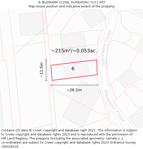 6, BLENHEIM CLOSE, NUNEATON, CV11 6ST: Plot and title map