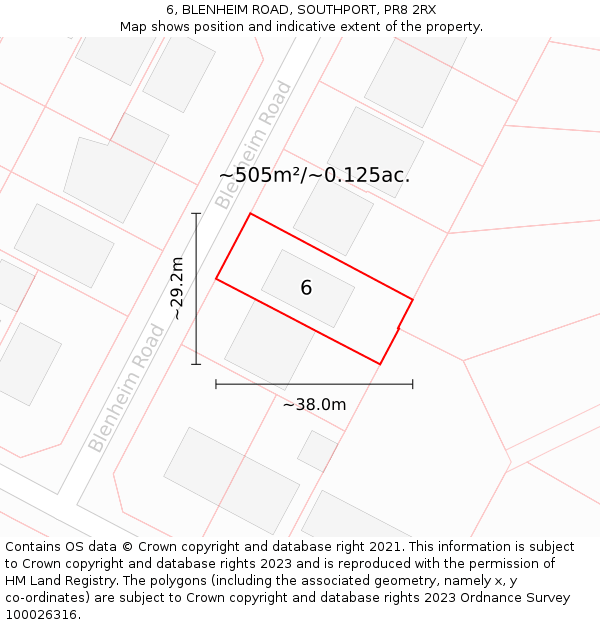 6, BLENHEIM ROAD, SOUTHPORT, PR8 2RX: Plot and title map