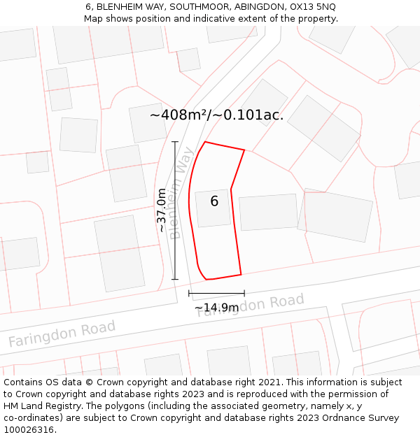 6, BLENHEIM WAY, SOUTHMOOR, ABINGDON, OX13 5NQ: Plot and title map