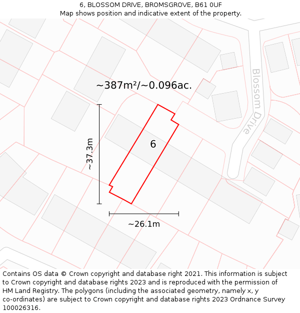 6, BLOSSOM DRIVE, BROMSGROVE, B61 0UF: Plot and title map