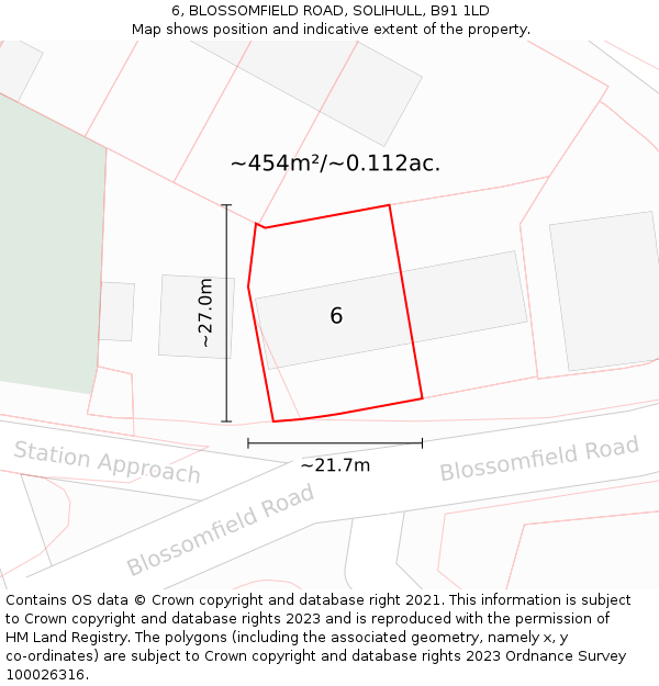6, BLOSSOMFIELD ROAD, SOLIHULL, B91 1LD: Plot and title map