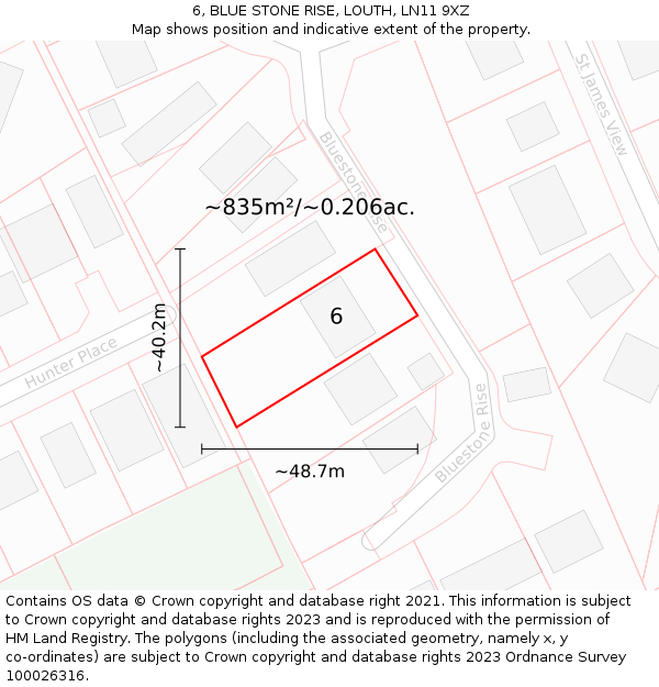 6, BLUE STONE RISE, LOUTH, LN11 9XZ: Plot and title map