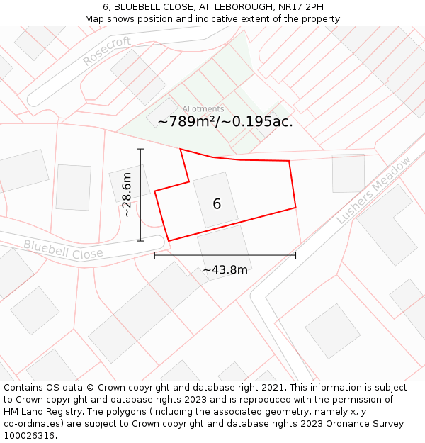 6, BLUEBELL CLOSE, ATTLEBOROUGH, NR17 2PH: Plot and title map