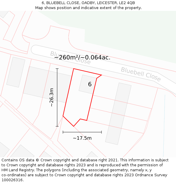 6, BLUEBELL CLOSE, OADBY, LEICESTER, LE2 4QB: Plot and title map