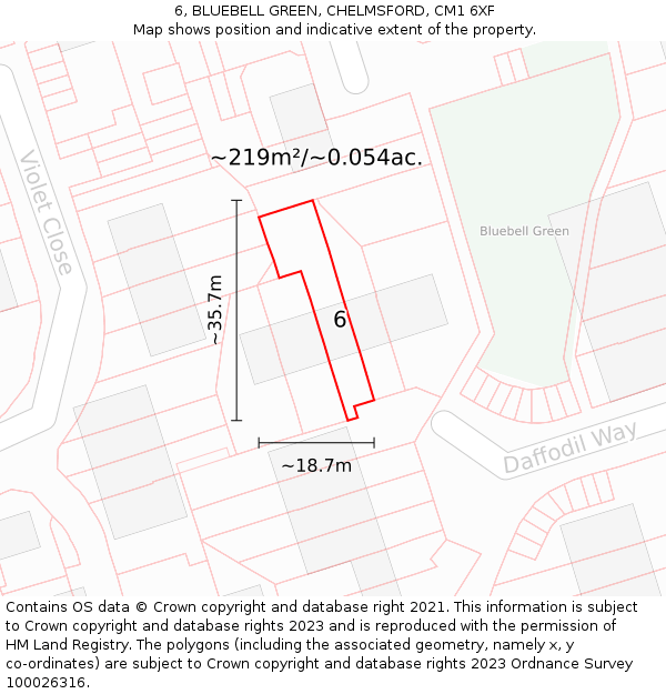 6, BLUEBELL GREEN, CHELMSFORD, CM1 6XF: Plot and title map