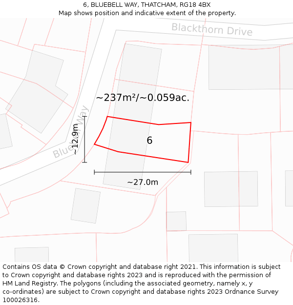 6, BLUEBELL WAY, THATCHAM, RG18 4BX: Plot and title map