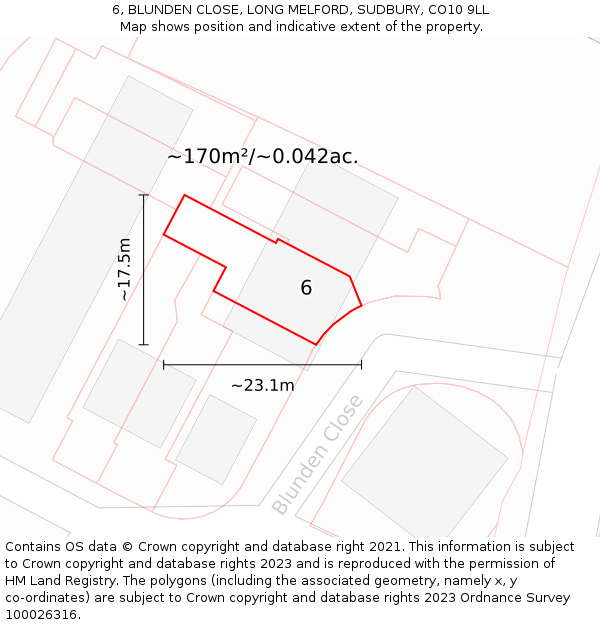 6, BLUNDEN CLOSE, LONG MELFORD, SUDBURY, CO10 9LL: Plot and title map