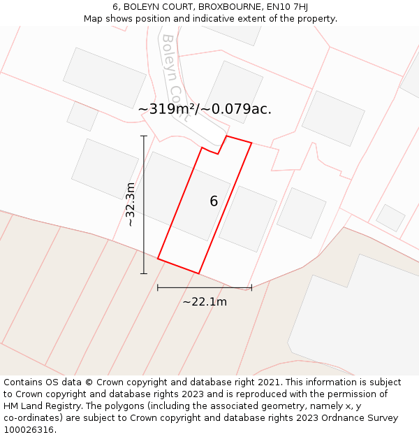 6, BOLEYN COURT, BROXBOURNE, EN10 7HJ: Plot and title map