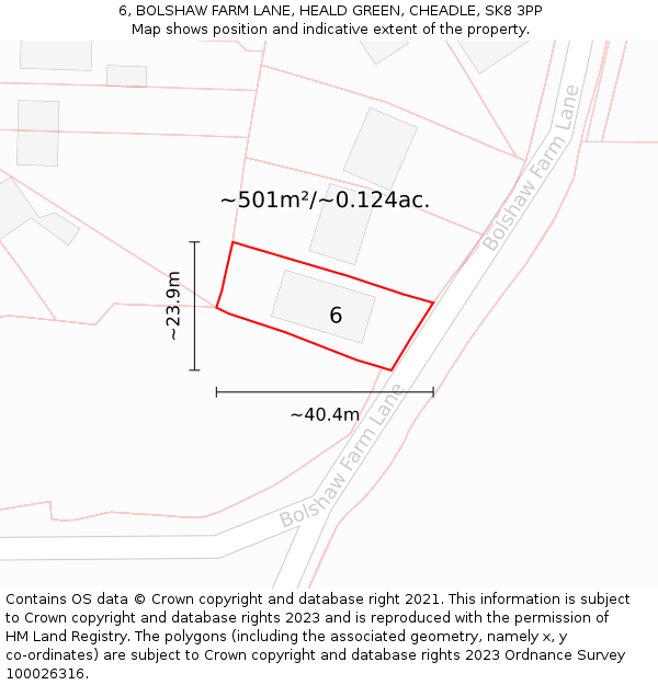 6, BOLSHAW FARM LANE, HEALD GREEN, CHEADLE, SK8 3PP: Plot and title map