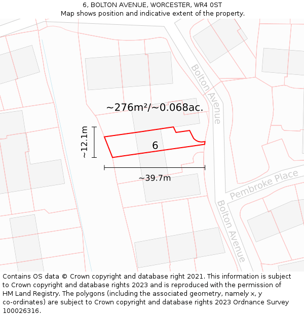 6, BOLTON AVENUE, WORCESTER, WR4 0ST: Plot and title map