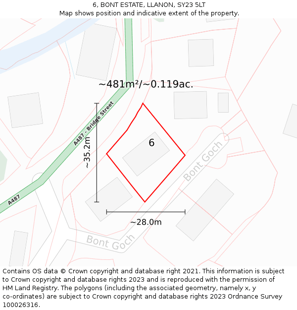 6, BONT ESTATE, LLANON, SY23 5LT: Plot and title map