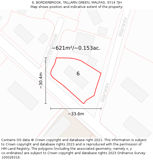 6, BORDERBROOK, TALLARN GREEN, MALPAS, SY14 7JH: Plot and title map