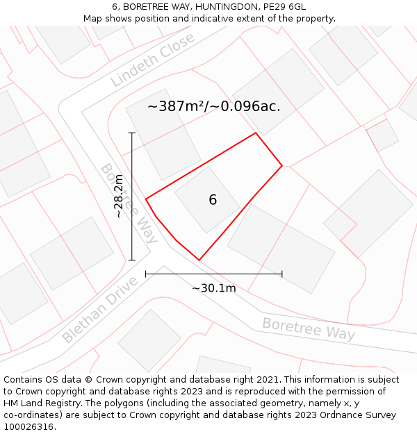 6, BORETREE WAY, HUNTINGDON, PE29 6GL: Plot and title map