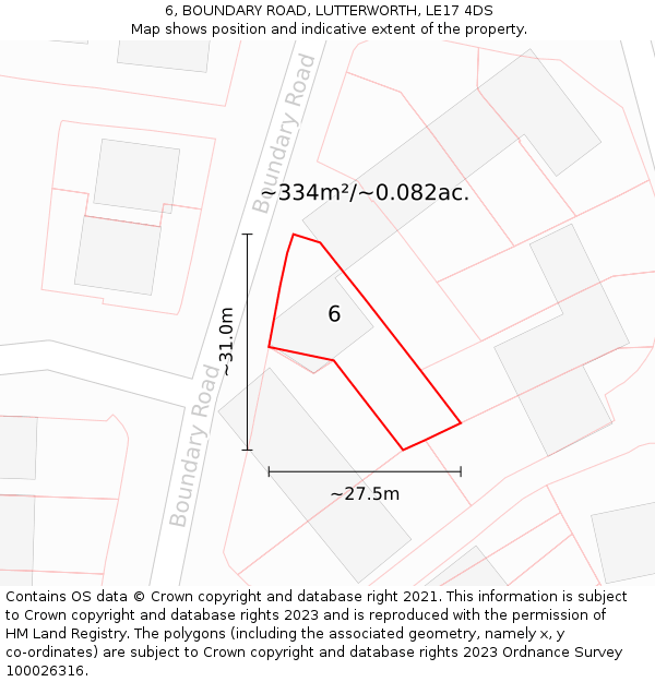 6, BOUNDARY ROAD, LUTTERWORTH, LE17 4DS: Plot and title map
