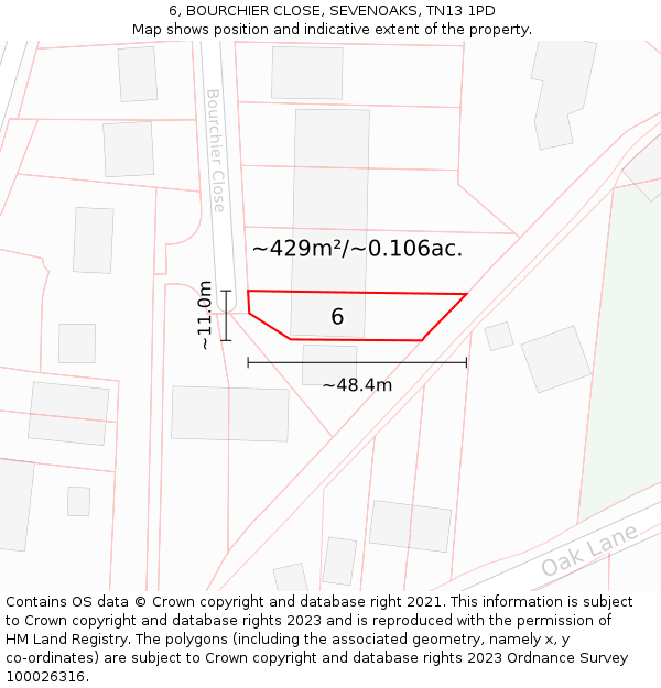 6, BOURCHIER CLOSE, SEVENOAKS, TN13 1PD: Plot and title map