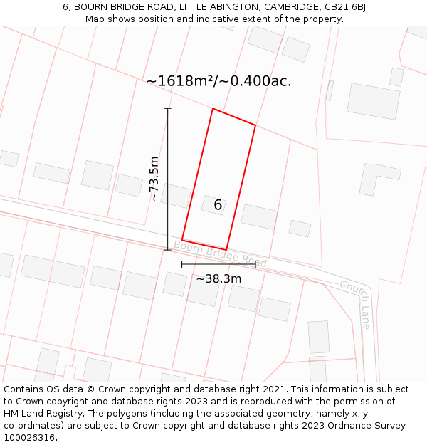 6, BOURN BRIDGE ROAD, LITTLE ABINGTON, CAMBRIDGE, CB21 6BJ: Plot and title map