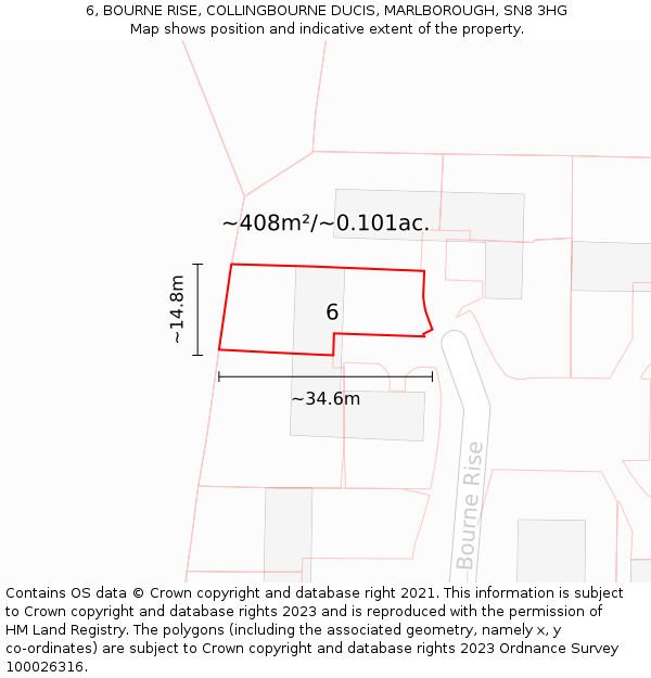 6, BOURNE RISE, COLLINGBOURNE DUCIS, MARLBOROUGH, SN8 3HG: Plot and title map