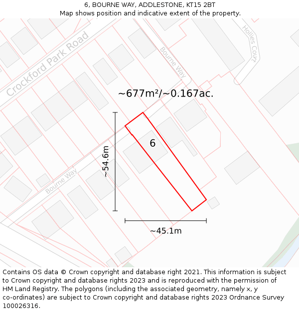 6, BOURNE WAY, ADDLESTONE, KT15 2BT: Plot and title map