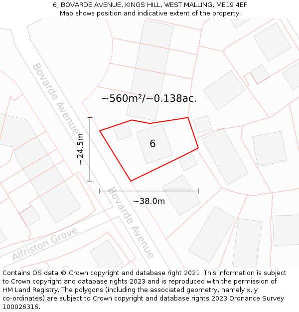 6, BOVARDE AVENUE, KINGS HILL, WEST MALLING, ME19 4EF: Plot and title map