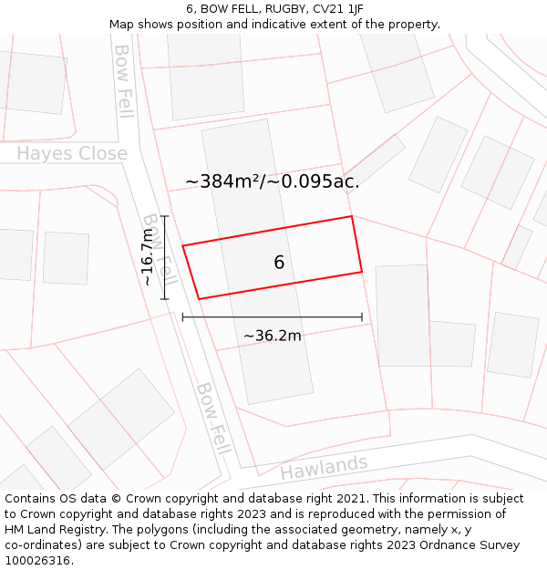 6, BOW FELL, RUGBY, CV21 1JF: Plot and title map