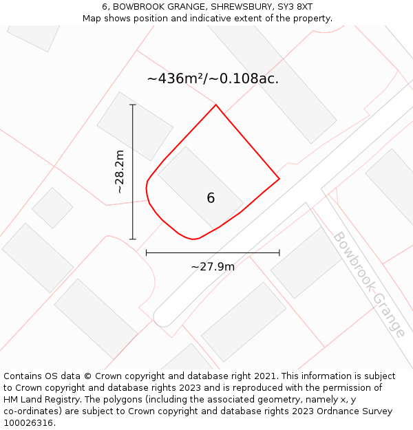 6, BOWBROOK GRANGE, SHREWSBURY, SY3 8XT: Plot and title map