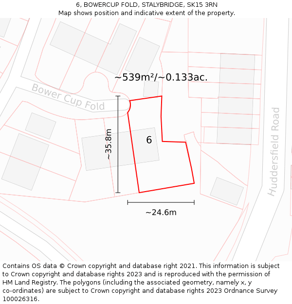 6, BOWERCUP FOLD, STALYBRIDGE, SK15 3RN: Plot and title map