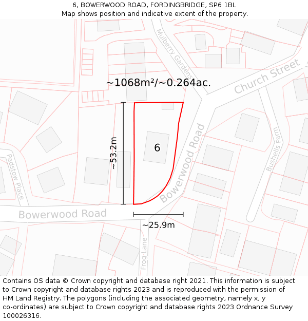 6, BOWERWOOD ROAD, FORDINGBRIDGE, SP6 1BL: Plot and title map