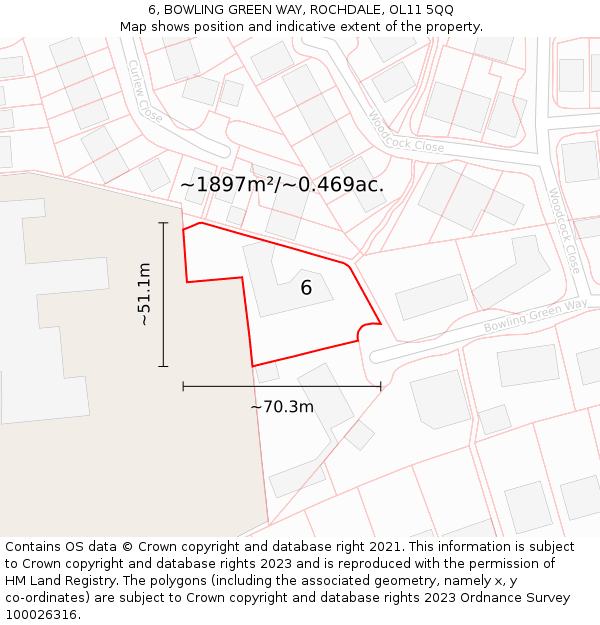 6, BOWLING GREEN WAY, ROCHDALE, OL11 5QQ: Plot and title map