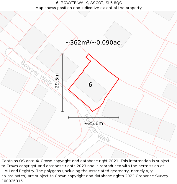 6, BOWYER WALK, ASCOT, SL5 8QS: Plot and title map