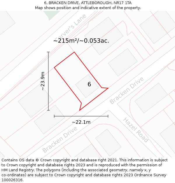 6, BRACKEN DRIVE, ATTLEBOROUGH, NR17 1TA: Plot and title map