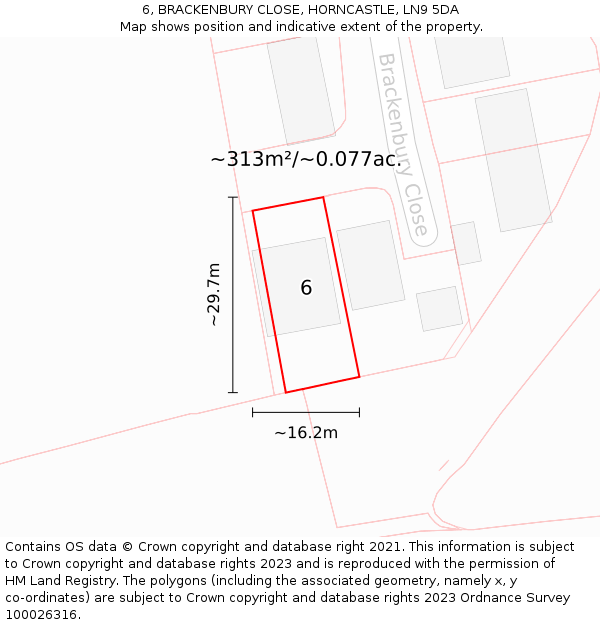 6, BRACKENBURY CLOSE, HORNCASTLE, LN9 5DA: Plot and title map