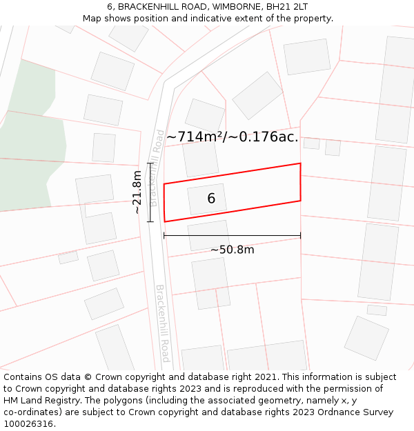 6, BRACKENHILL ROAD, WIMBORNE, BH21 2LT: Plot and title map