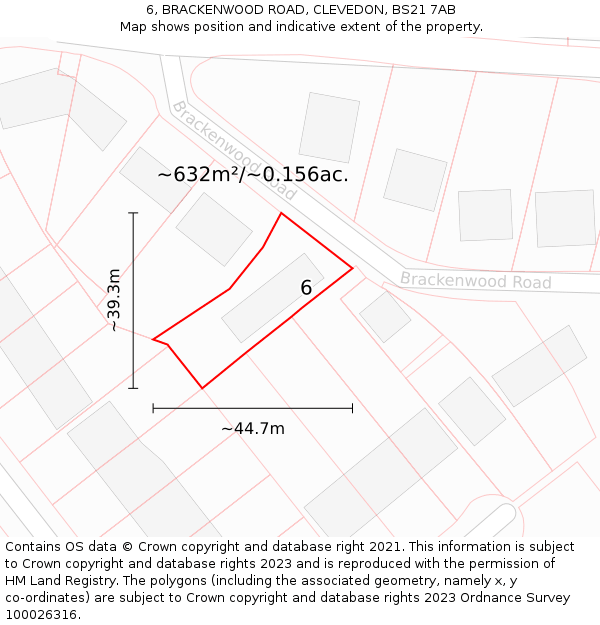 6, BRACKENWOOD ROAD, CLEVEDON, BS21 7AB: Plot and title map