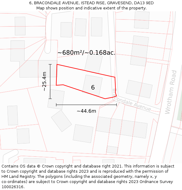 6, BRACONDALE AVENUE, ISTEAD RISE, GRAVESEND, DA13 9ED: Plot and title map