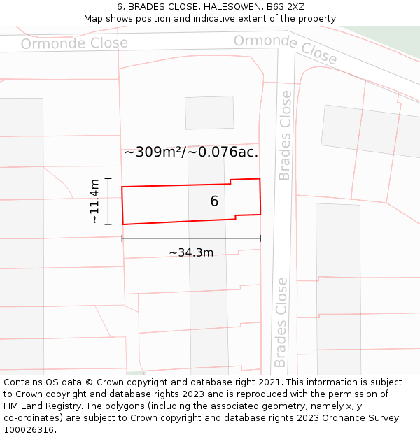 6, BRADES CLOSE, HALESOWEN, B63 2XZ: Plot and title map