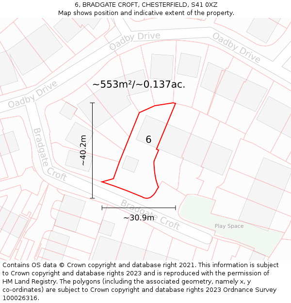 6, BRADGATE CROFT, CHESTERFIELD, S41 0XZ: Plot and title map