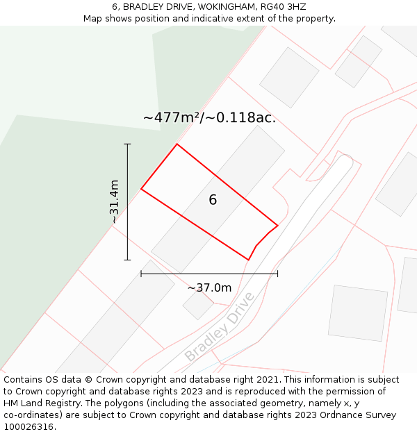 6, BRADLEY DRIVE, WOKINGHAM, RG40 3HZ: Plot and title map