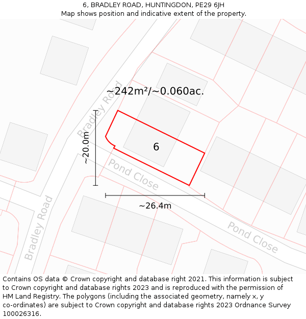 6, BRADLEY ROAD, HUNTINGDON, PE29 6JH: Plot and title map