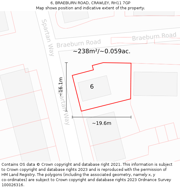 6, BRAEBURN ROAD, CRAWLEY, RH11 7GP: Plot and title map