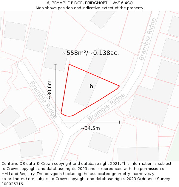 6, BRAMBLE RIDGE, BRIDGNORTH, WV16 4SQ: Plot and title map